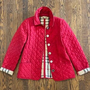 Burberry Red Quilted Jacket with Plaid Interior
